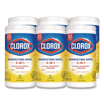 Clorox 7 in. x 7.75 in. 1-Ply Bleach Free Disinfecting Cleaning Wipes - Crisp Lemon White (6/Carton)