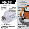 Hard Hats | Klein Tools 60113RL Vented Cap-Style Hard Hat with Rechargeable Headlamp - White image number 1