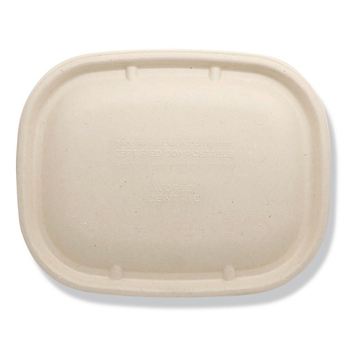 Food Trays, Containers, and Lids | World Centric CTLSCU3LF 8.9 in. x 6.9 in. x 0.4 in. Paper Fiber Lids for Fiber Containers - Natural (400/Carton) image number 0