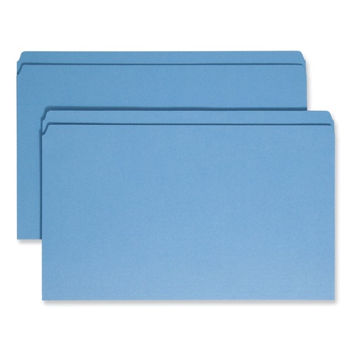 File Folders | Smead 17010 Straight Tabs Legal Size 0.75 in. Expansion Reinforced Top Tab Colored File Folders - Blue (100/Box) image number 0