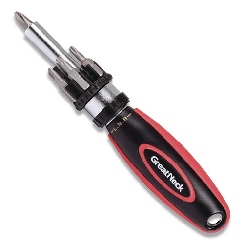 Screwdrivers | Great Neck 950DE 7 in. Long Phillips/Slotted/Star Bits Ratcheting Screw/Nut Driver Set - Black/Red image number 0