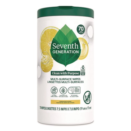 Office Jansan | Seventh Generation 69657417 7 x 7 Multi-Surface Wipes - Lemon Zest/White (6/Carton) image number 0
