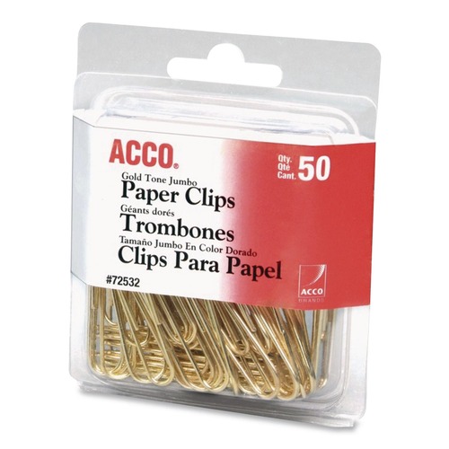 Office Jansan | ACCO A7072532 Jumbo Smooth Gold Tone Paper Clips - Gold (50/Box) image number 0