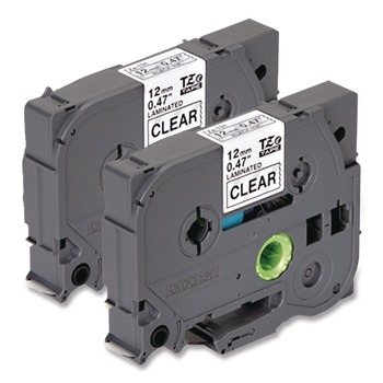 Brother P-Touch Tze Standard Adhesive 0.47 in. x 26.2 ft. Laminated Labeling Tapes - Black On Clear (2/Pack)