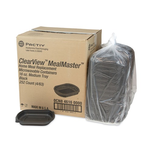 Food Trays, Containers, and Lids | Pactiv Corp. 0CN846160000 EarthChoice MealMaster 8.13 in. x 6.5 in. x 1 in. 16 oz. Plastic Container - Black (252/Carton) image number 0