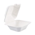  | Boardwalk HL-66BW 6 in. x 6 in. x 3.19 in. 1-Compartment Hinged-Lid Sugarcane Bagasse Food Containers - White (125/Sleeve, 4 Sleeves/Carton) image number 0