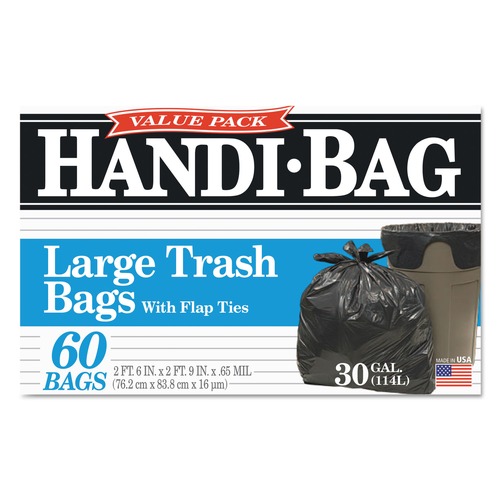 Cleaning & Janitorial Supplies | Handi-Bag 1516910 30 in. x 33 in. .65 mil 30 Gallon Super Value Pack Trash Bags - Black (60/Box) image number 0