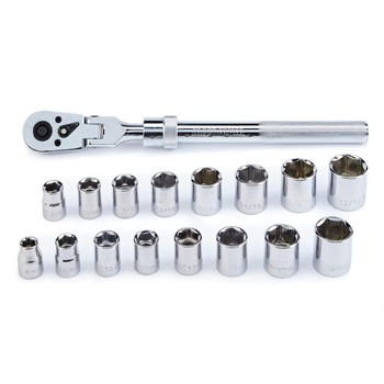 Maximum CTI0582037 17-Piece 3/8 in. Drive CRV Nickel-Chrome Plating Flexhead Extendable Ratchet Socket Set