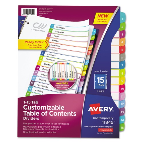 Office Jansan | Avery 11845 1 - 15 Tab 11 in. x 8.5 in. Customizable TOC Ready Index Divider Set - Multicolor (1 Set) image number 0