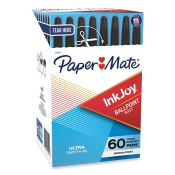 Paper Mate Medium 1 mm InkJoy 50ST Stick Ballpoint Pen - Black Ink/Clear Barrel (60/Pack)
