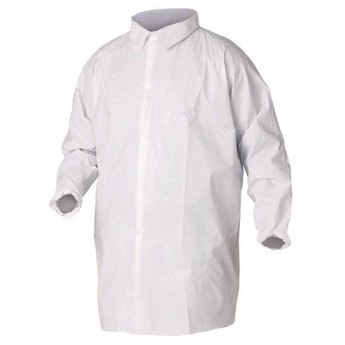 Safety Equipment | Ansell KCC 44446 A40 Liquid and Particle Protection Lab Coats with Elastic Wrists - Triple Extra Large, White (30/Carton) image number 0