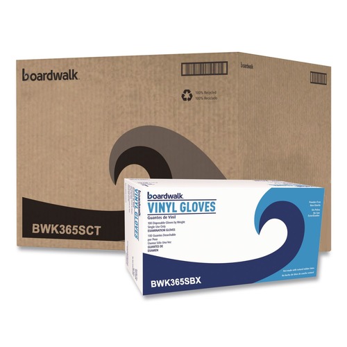 Disposable Gloves | Boardwalk BWK365SCT 2.6 mil 9.5 in. Long Powder-Free General Purpose Vinyl Gloves - Small, Clear (100/Box, 10 Boxes/Carton) image number 0