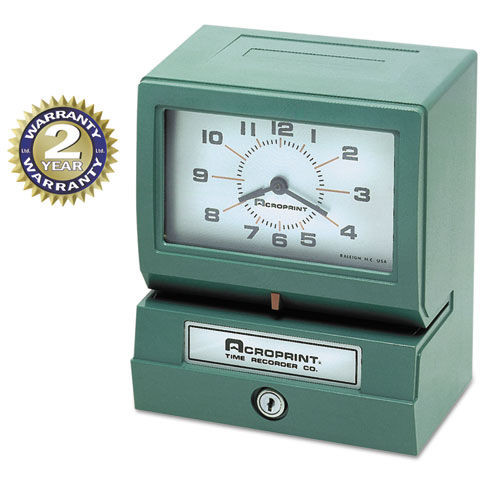 Model 150 Heavy-Duty Time Recorder, Automatic Operation, Month/Date/0-23 Hours/Minutes Imprint, Green Model 150 Heavy-Duty Time Recorder, Automatic Operation, Month/Date/0-23 Hours/Minutes Imprint, Green