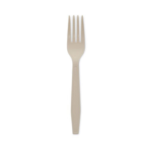 Cutlery | Pactiv Corp. YPSMFTEC EarthChoice 6.88 in. Heavyweight, PSM Cutlery Fork - Tan (1000/Carton) image number 0