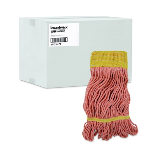 Mops | Boardwalk BWK501OR 5 in. Headband Cotton/Synthetic Fiber Super Loop Wet Mop Head - Small, Orange (12/Carton) image number 0