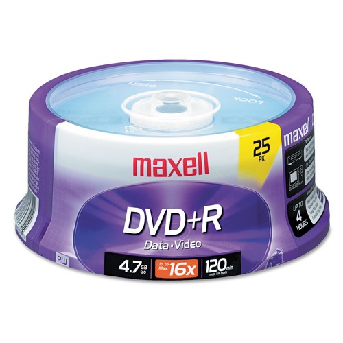 Electronics | Maxell 639011 Dvdplusr High-Speed Recordable Disc, 4.7 Gb, 16x, Spindle, Silver, 25/pack image number 0