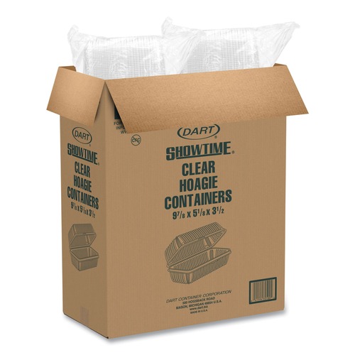 Food Service | Dart C99HT1 Showtime 5.1 in. x 9.9 in. x 3.5 in. 29.9 oz. Hinged Plastic Hoagie Containers - Clear (200/Carton) image number 0