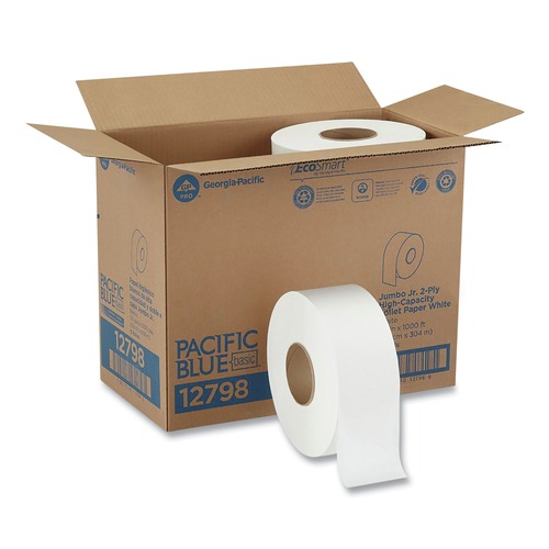 Cleaning & Janitorial Supplies | Georgia Pacific Professional 12798 1000 ft. Jumbo Jr. 2 Ply Bathroom Tissue Rolls - White (8/Carton) image number 0