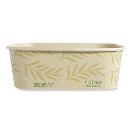 Food Trays, Containers, and Lids | World Centric CT-NT-24 4.7 in. x 6.8 in. x 2.3 in. 24 oz. No Tree Rectangular Sugarcane Containers - Natural (300/Carton) image number 0