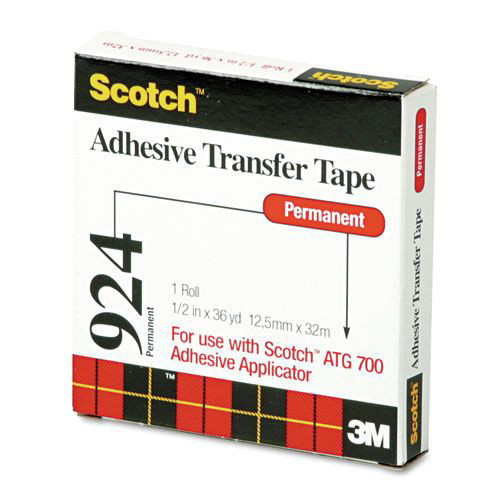 Office Jansan | Scotch 924 0.5 in. x 36 yds ATG Adhesive Permanent Transfer Tape, Holds Up to 0.5 lbs. - Clear (1-Roll) image number 0