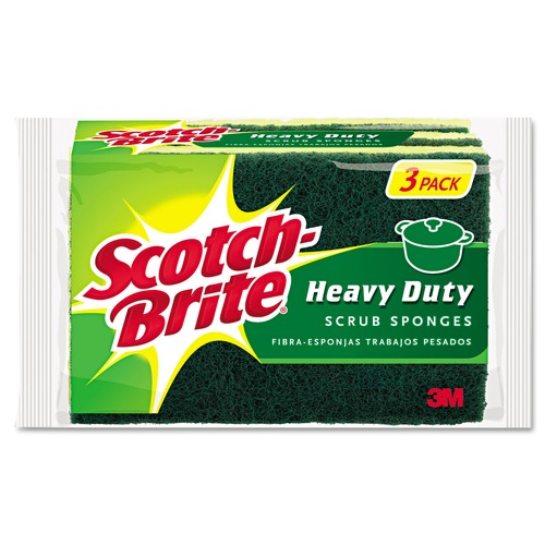 Bulk Savings Pricing 2 | Scotch-Brite HD-3 Scotch-Brite 4.5 in. x 2.7 in. 0.6 in. Thick Heavy-Duty Scrub Sponge - Yellow/Green (3/Pack) image number 0