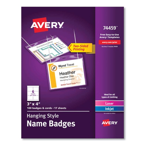 Office Jansan | Avery 74459 4 in. x 3 in. Top Load Necklace-Style Badge Holder with Laser/Inkjet Insert (100/Box) image number 0