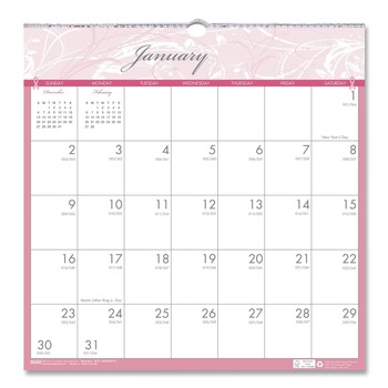 House of Doolittle 12-Month (Jan-Dec): 2026 12 in. x 12 in. Breast Cancer Awareness Artwork Recycled Monthly Wall Calendar - White/Pink/Gray Sheets
