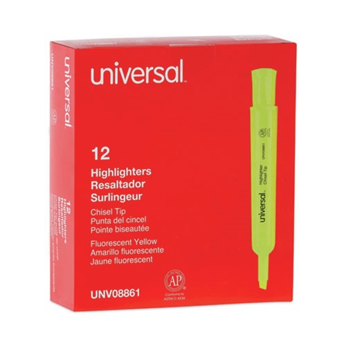 Office Jansan | Universal UNV08861 Desk Highlighter Chisel Tip Fluorescent Yellow (1 Dozen) image number 0