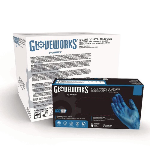 Disposable Gloves | Ammex IVBPF46100 3 mil Industrial Powder-Free Vinyl Gloves - Large, Blue (1000/Carton) image number 0