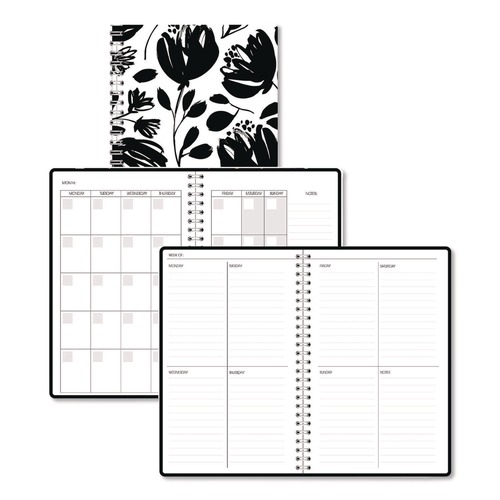 Notebooks & Pads | House of Doolittle 2121-49 Recycled Non-Dated Monthly/Weekly Black and White Floral Planner - Black/White Cover image number 0