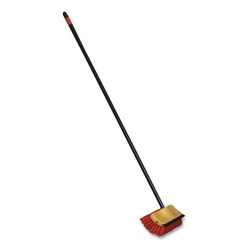Nexstep Commercial Products 10 in. Brush 54 in. Metal Handle Bi-Level Floor Scrub Brush - Red Polypropylene Bristles, Black Handle (6/Carton)