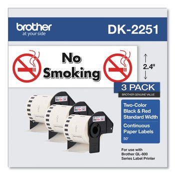 Brother 2.44 in. x 50 ft. Continuous Paper Label Tape - White (3/Pack)
