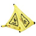 Safety Equipment | Rubbermaid Commercial FG9S0000YEL 3-Sided Fabric 21 in. x 21 in. x 20 in. Multilingual "Caution" Pop-Up Safety Cone - Yellow image number 1