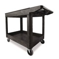 Office Jansan | Rubbermaid Commercial FG452089BLA 25.78 in. x 45.25 in. x 33.25 in. 500 lbs. Capacity 2 Shelves Plastic Heavy-Duty Utility Cart with Lipped Shelves - Black image number 2