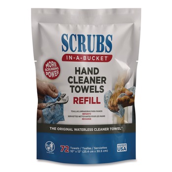 SCRUBS Hand Cleaner Towels SCRUBS in-a-Bucket Refill 1-Ply 10 x 12 Citrus Blue/White 72/Pack 6 Packs/Carton