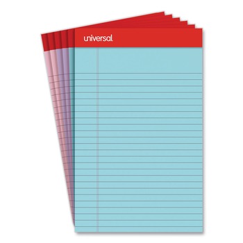 Universal 5 in. x 8 in. Sheets Narrow Rule Perforated Ruled Writing Pads - Assorted Pastel Colors (6/Pack)