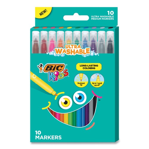 Office & Office Supplies | BIC BKCM10AST Kids Medium Bullet Tip Ultra Washable Markers - Assorted Colors (10/Pack) image number 0