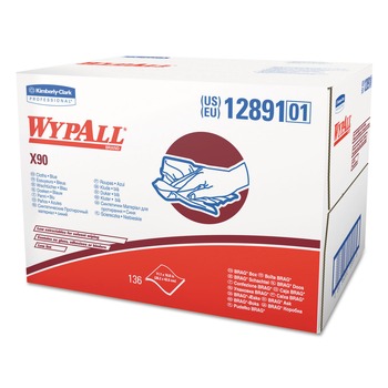 WypAll X90 BRAG Box 2-Ply 11.1 in. x 16.8 in. Cloths - Denim Blue (136/Carton)