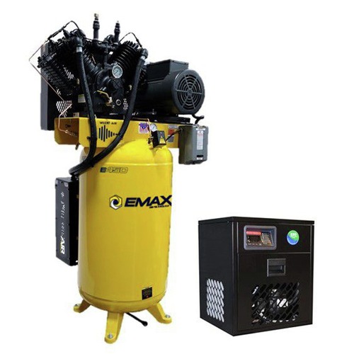 Stationary Air Compressors | EMAX ESP10V080V3PK E450 Series 10 HP 80 gal. Industrial Plus 2 Stage Pressure Lubricated 3-Phase 38 CFM @100 PSI Patented SILENT Air Compressor with 58 CFM Air Dryer image number 0