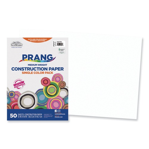 Office Jansan | Prang P8707 12 in. x 18 in. 50 lb Text Weight SunWorks Construction Paper - Bright White (50/Pack) image number 0