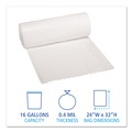 Trash Bags | Boardwalk H4832LWKR01 24 in. x 32 in. 16 gal. 0.4 mil. Low-Density Waste Can Liners - White (25 Bags/Roll, 20 Rolls/Carton) image number 2