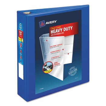 Avery 3 One Touch EZD Rings 2 in. Capacity 11 in. x 8.5 in. Heavy-Duty View Binder with DuraHinge - Pacific Blue