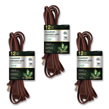 GoGreen Power GG-24812-3 12 ft. 13 Amps Household Extension Cord - Brown (3/Pack)
