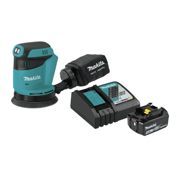 ORBITAL SANDERS | Makita XOB01Z-BL1840DC1 18V LXT Lithium-Ion 5 in. Cordless Random Orbit Sander and Battery with Charger Starter Pack Bundle (4 Ah)