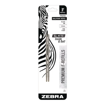 Zebra Fine 0.8 mm F-Series Conical Tip Ballpoint Stainless Steel Pen Refill - Black Ink (2/Pack)