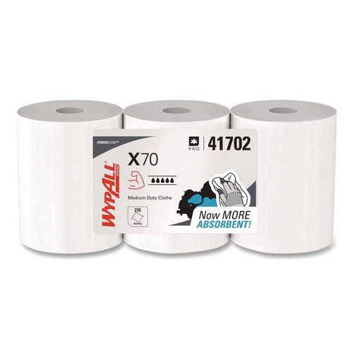 Office Jansan | WypAll 41702 X70 9.8 in. x 12.2 in. Center-Pull Cloths - White (275/Roll, 3 Rolls/Carton) image number 0