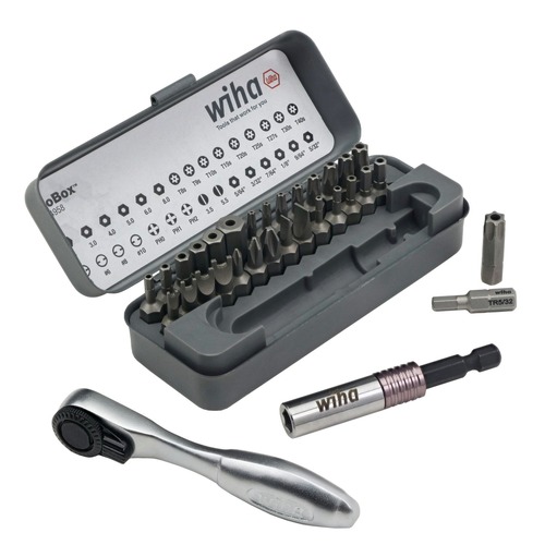 Socket Sets | Wiha Tools 74958 32-Piece GoBox Security Bit Set with Mini Ratchet image number 0