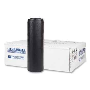 Inteplast Group S404822K 45 gal. 22 microns 40 in. x 48 in. High-Density Interleaved Commercial Can Liners - Black (25 Bags/Roll, 6 Rolls/Carton)