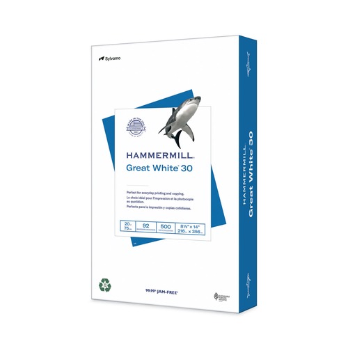 Office Jansan | Hammermill 86704 Great White 30 92 Bright 3 Hole 20 lbs. 8.5 in. x 11 in. Recycled Print Paper - White (500/Ream) image number 0