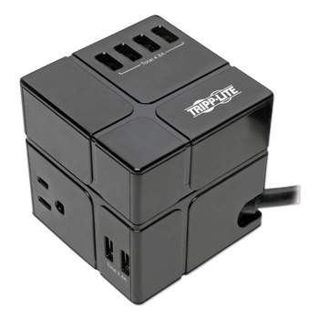 Tripp Lite 6 ft. Cord 3 AC Outlets/6 USB-A Ports 540 J Power Cube Surge Protector - Black
